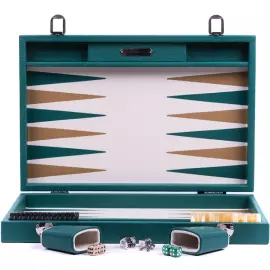 Эксклюзивный набор для игры в нарды "Baptiste" из кожи, зеленый, большой